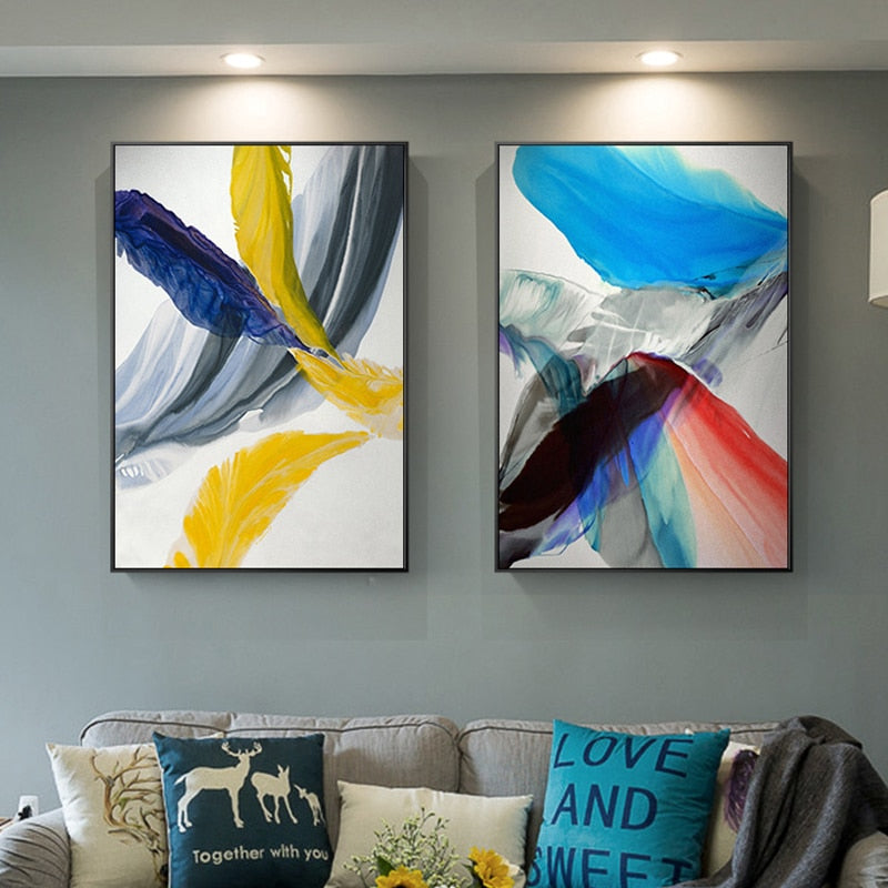 Federn der Hoffnung Bunt HD - Leinwand Wandkunst Gemälde