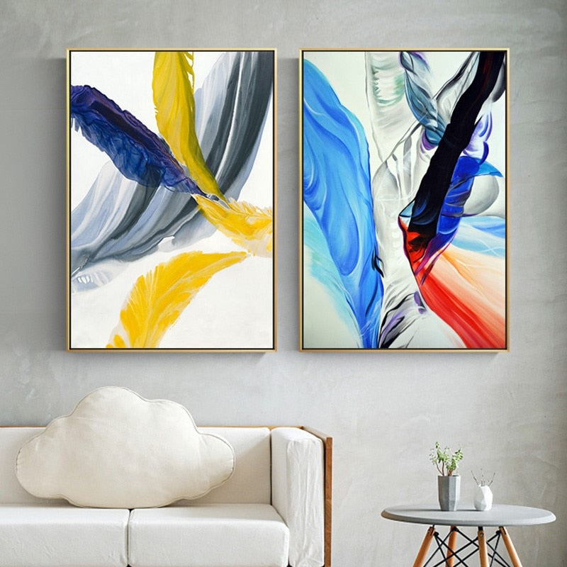 Federn der Hoffnung Bunt HD - Leinwand Wandkunst Gemälde