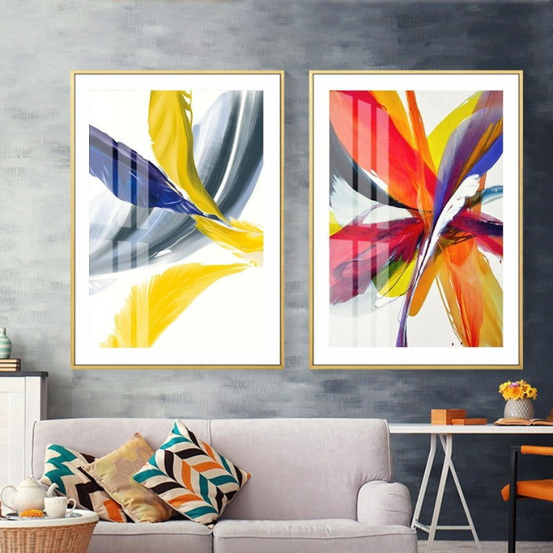 Federn der Hoffnung Bunt HD - Leinwand Wandkunst Gemälde