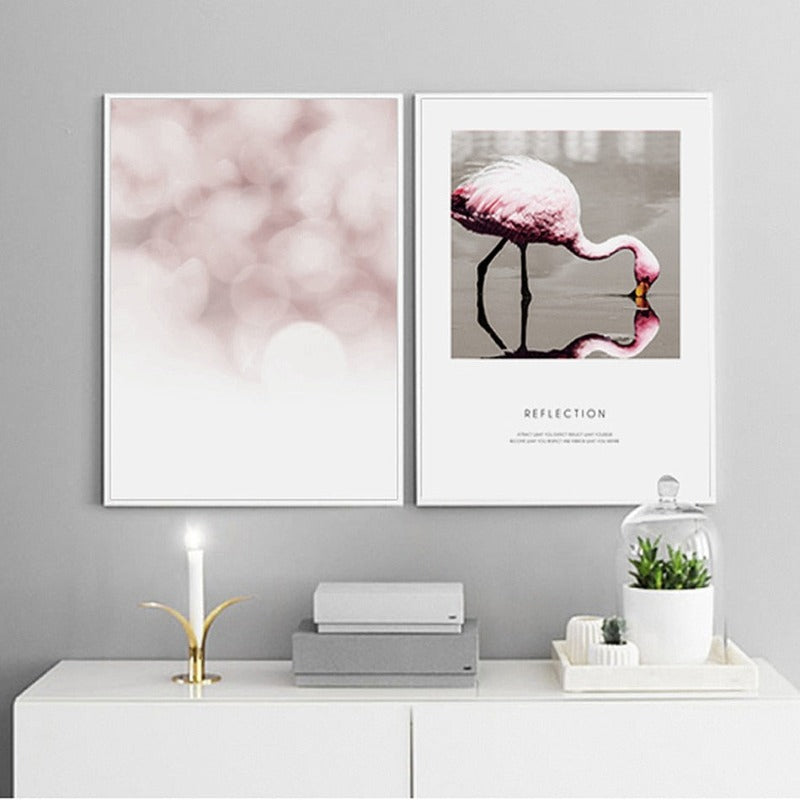 Flamingo Reflection - Leinwand Wandkunst Malerei