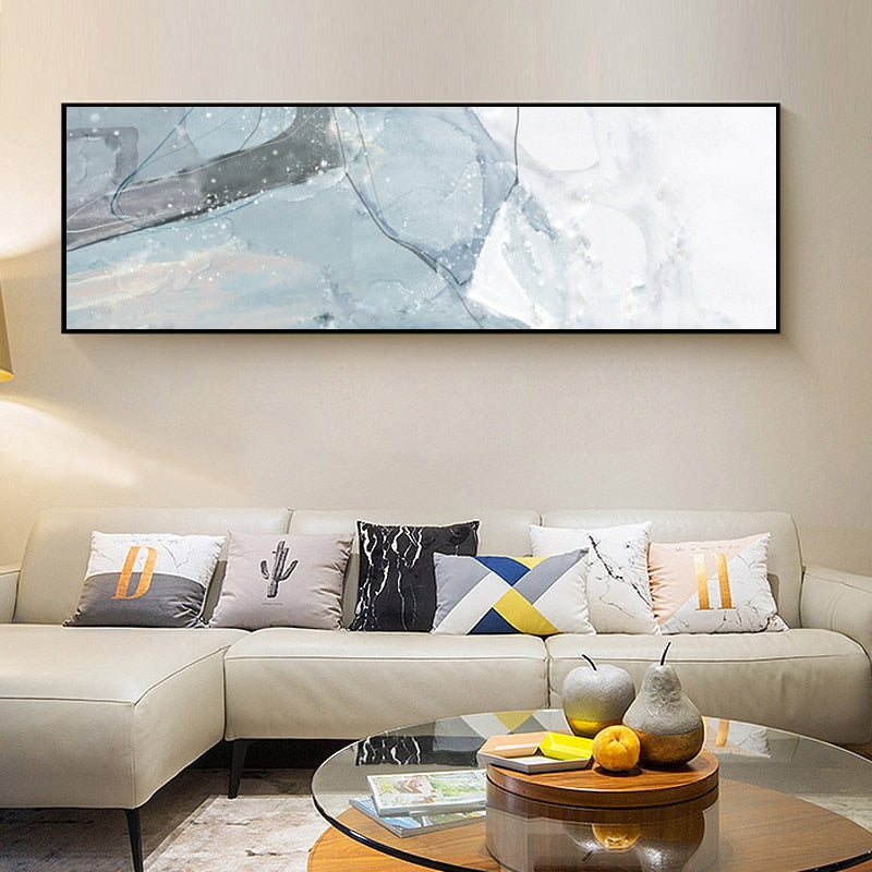 Lange Blaue Marmor Hintergrund Schlafzimmer - Leinwand Wandkunst Malerei