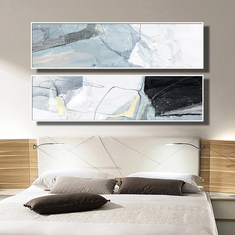 Lange Blaue Marmor Hintergrund Schlafzimmer - Leinwand Wandkunst Malerei