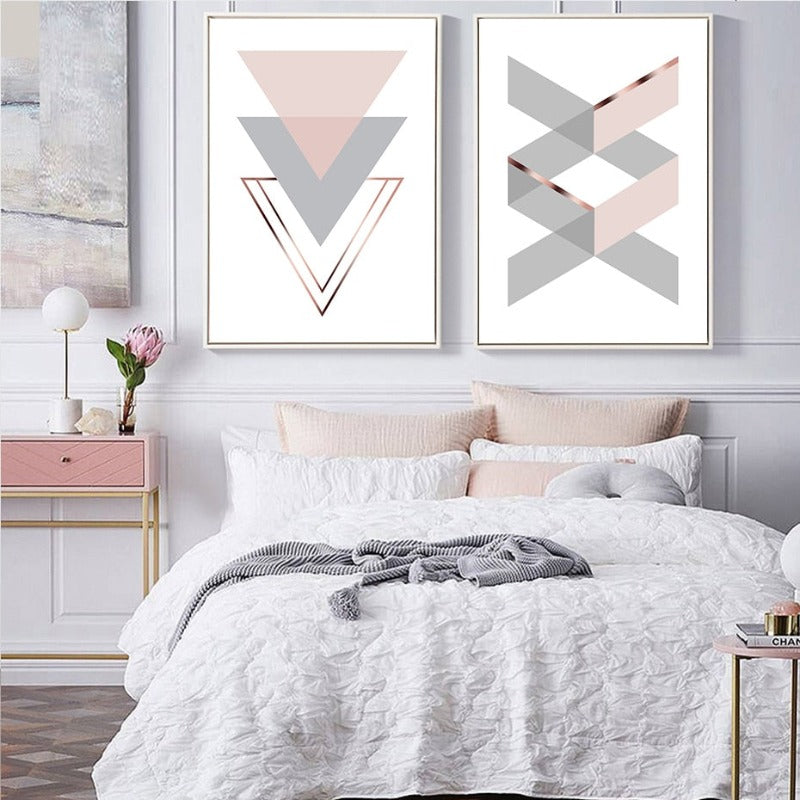 Geometrisches Pinkes Zuhause - Leinwand Wandkunst Malerei