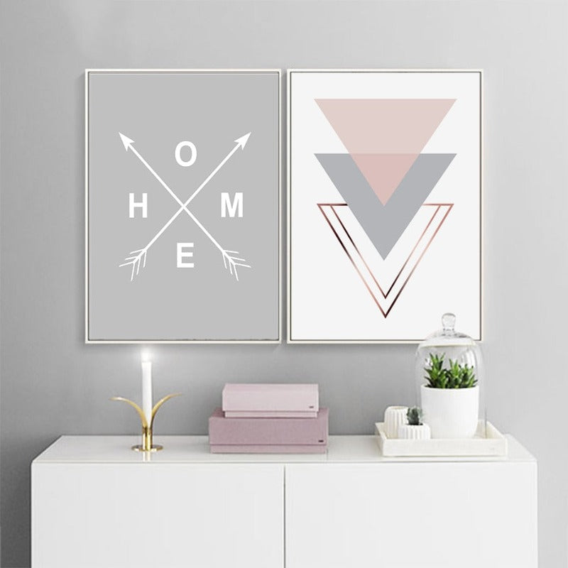 Geometrisches Pinkes Zuhause - Leinwand Wandkunst Malerei