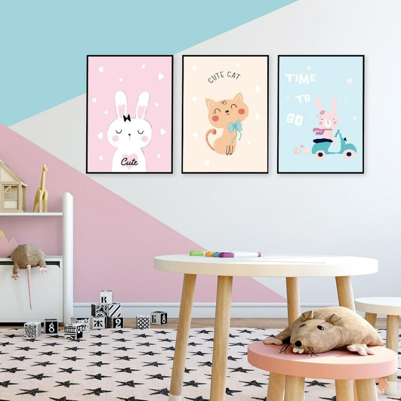 Niedliches Katzenkaninchen - Leinwand Wandkunst Gemälde