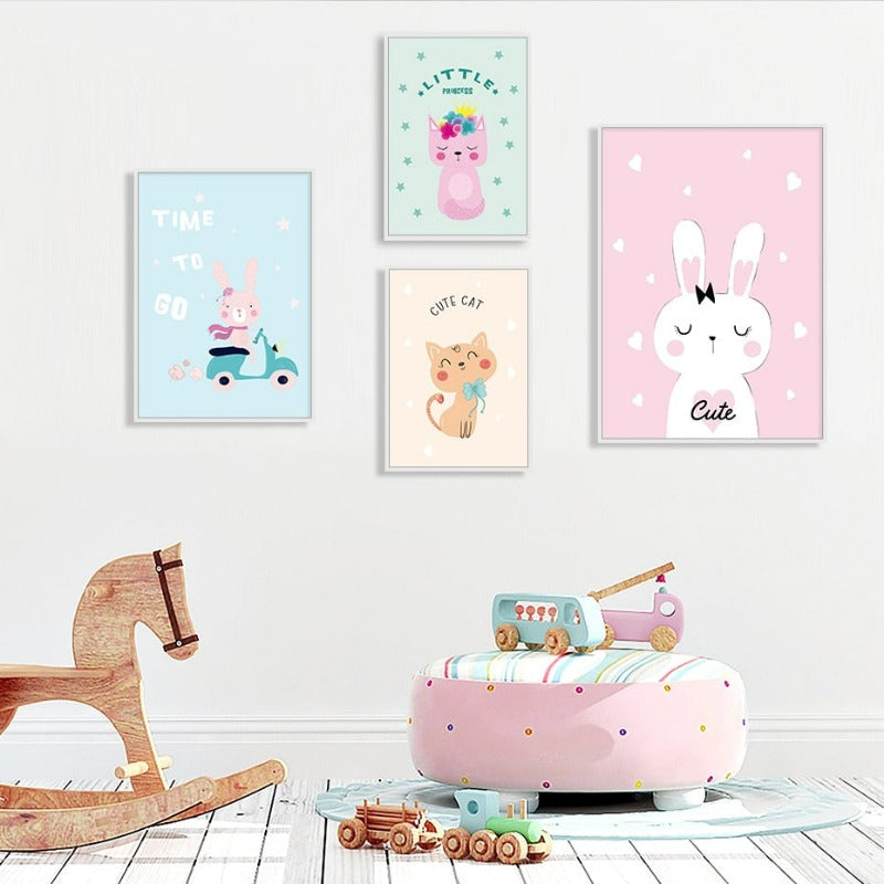 Niedliches Katzenkaninchen - Leinwand Wandkunst Gemälde