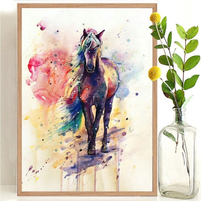 Aquarellpferd, farbenfroh - Leinwandbild