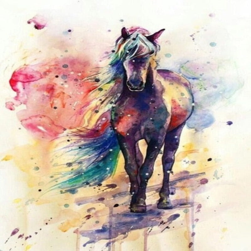 Aquarellpferd, farbenfroh - Leinwandbild