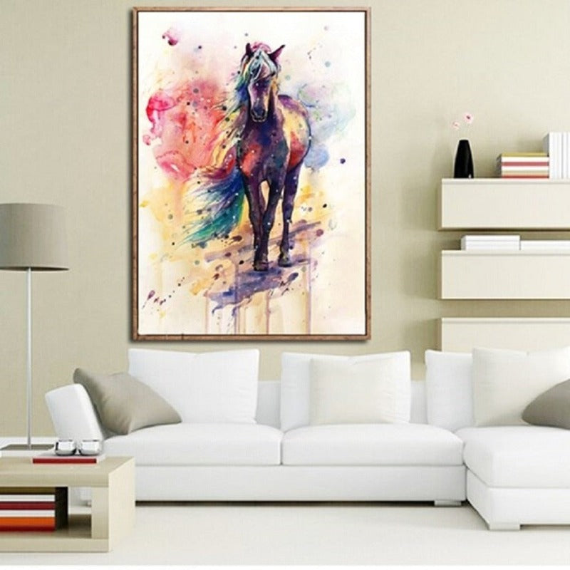 Aquarellpferd, farbenfroh - Leinwandbild