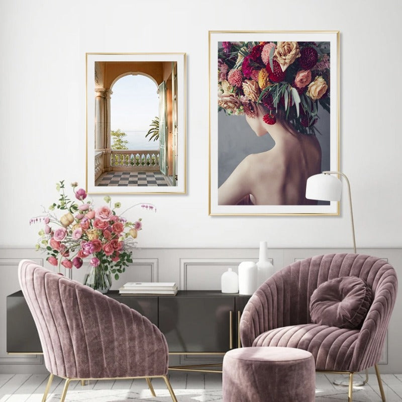 Schöne Malerische Florale Mädchen Abstrakt - Leinwand Wandkunst Gemälde