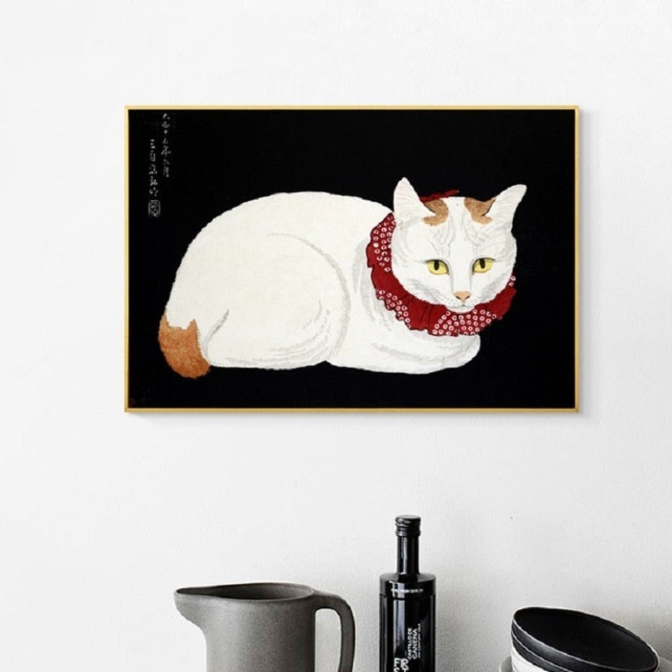 Katze mit rotem Schal - Leinwandbild