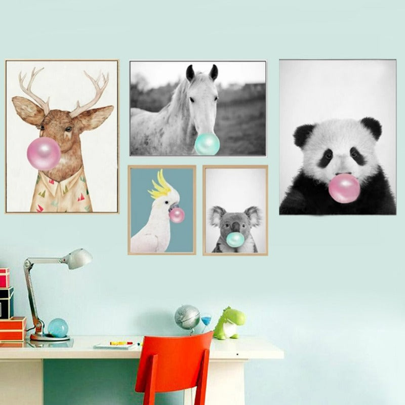 Süße Tiere, die Blasen pusten - Leinwand Wandkunst Gemälde