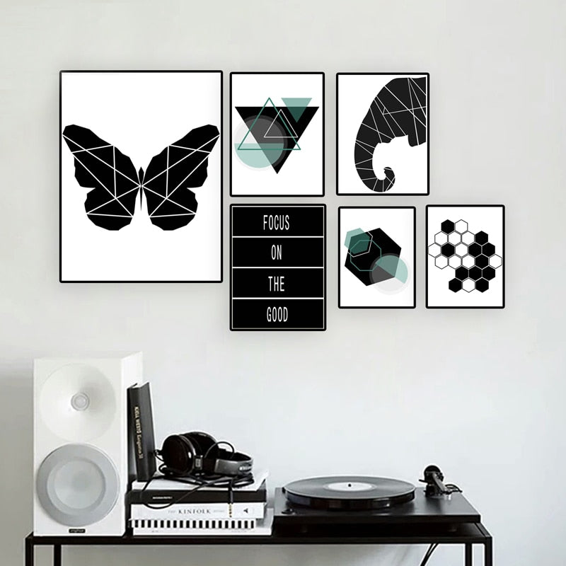 Geometrisch in Schwarz - Leinwand Wandkunst Gemälde