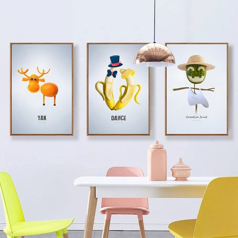 Tanzende Coole Früchte - Leinwand Wandkunst Gemälde