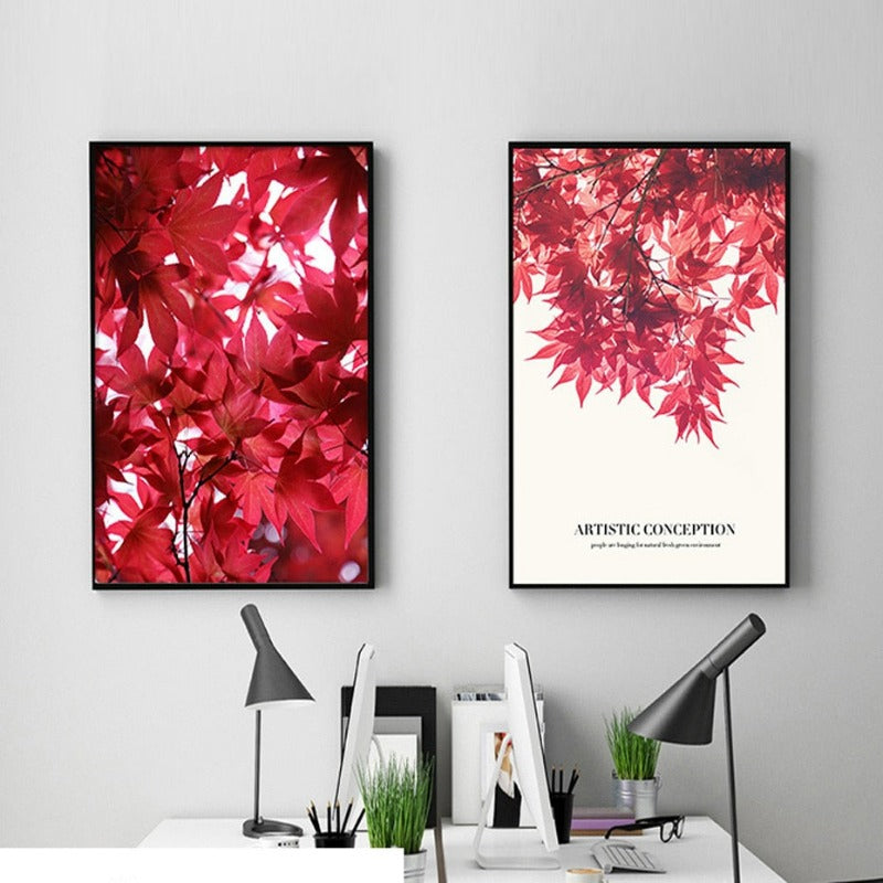 Künstlerisches Poster mit nordischem rotem Blattmotiv – Leinwandbild