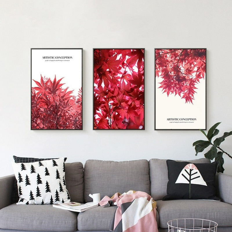Künstlerisches Poster mit nordischem rotem Blattmotiv – Leinwandbild