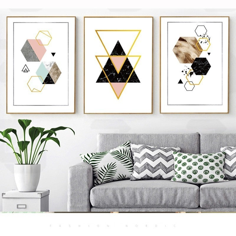 Moderne abstrakte Geometrie, goldene Buchstaben – Leinwandbild