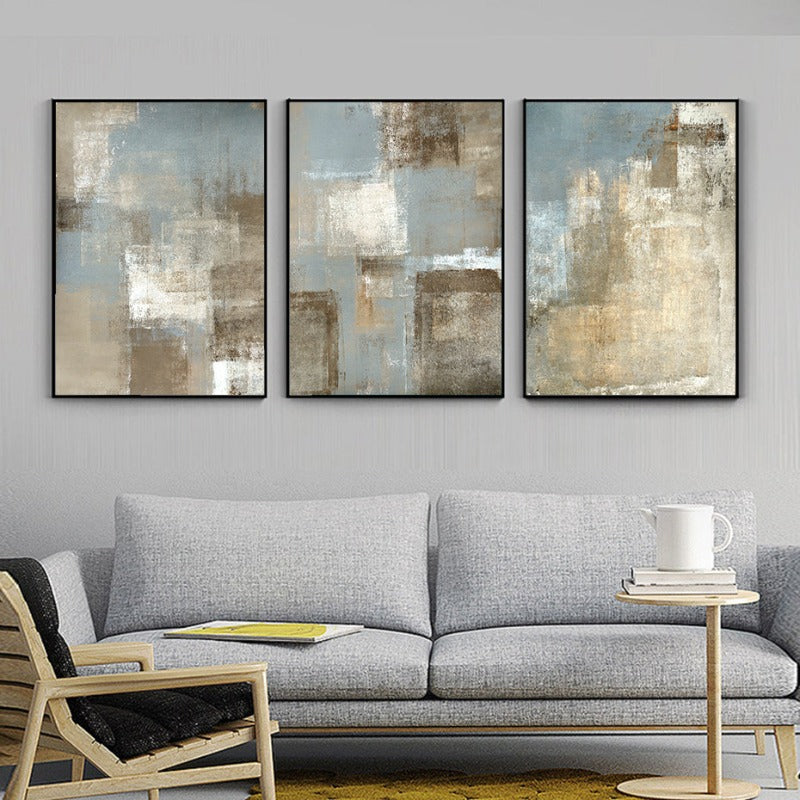 Abstraktes Leinwandbild im Vintage-Stil in Grau und Beige