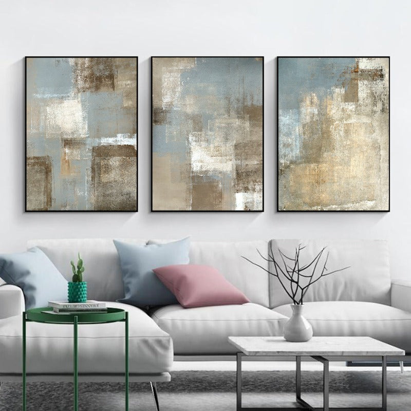 Abstraktes Leinwandbild im Vintage-Stil in Grau und Beige
