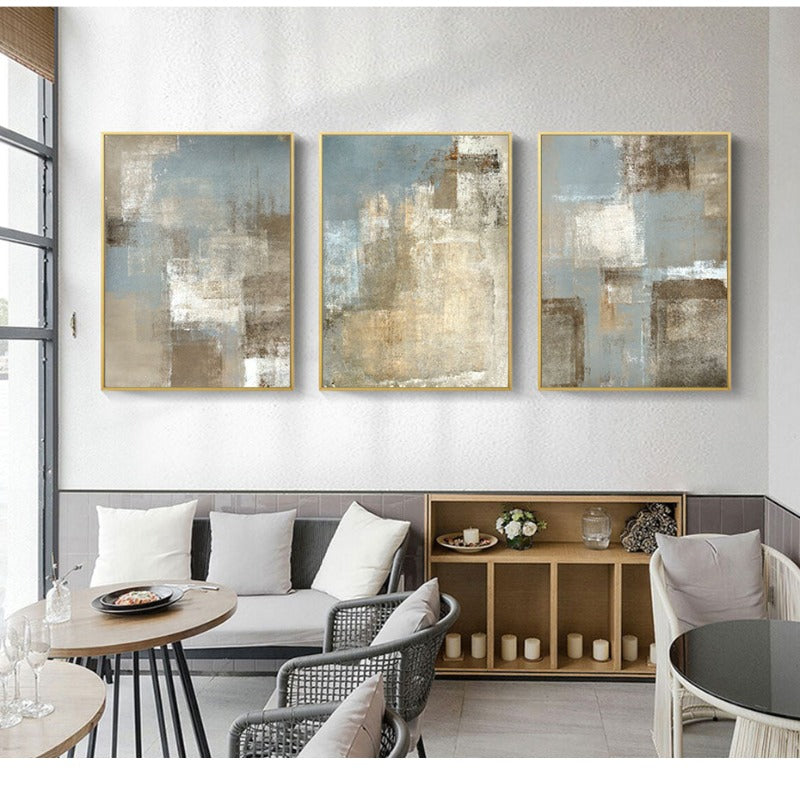 Abstraktes Leinwandbild im Vintage-Stil in Grau und Beige