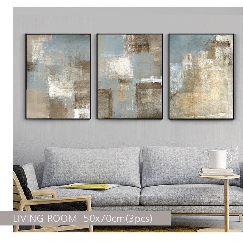 Abstraktes Leinwandbild im Vintage-Stil in Grau und Beige