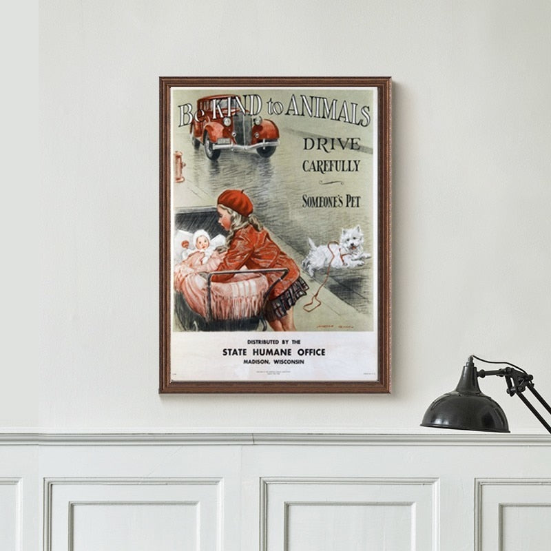Vintage-Leinwandbild „Sei nett zu Tieren“