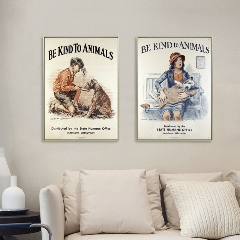 Vintage-Leinwandbild „Sei nett zu Tieren“