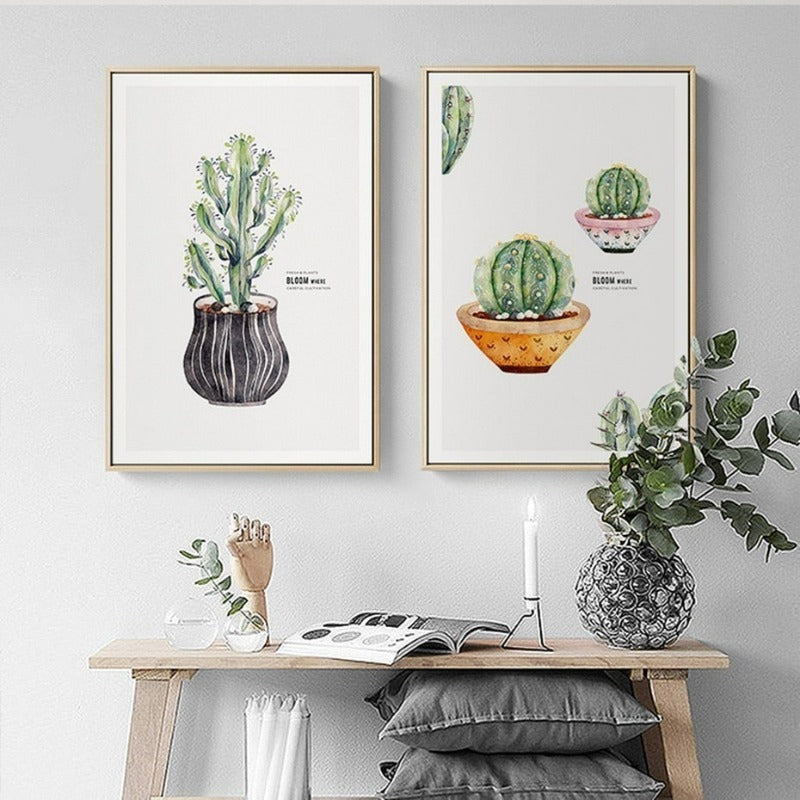Poster mit nordischer Kaktusblüte im Topf – Leinwandbild