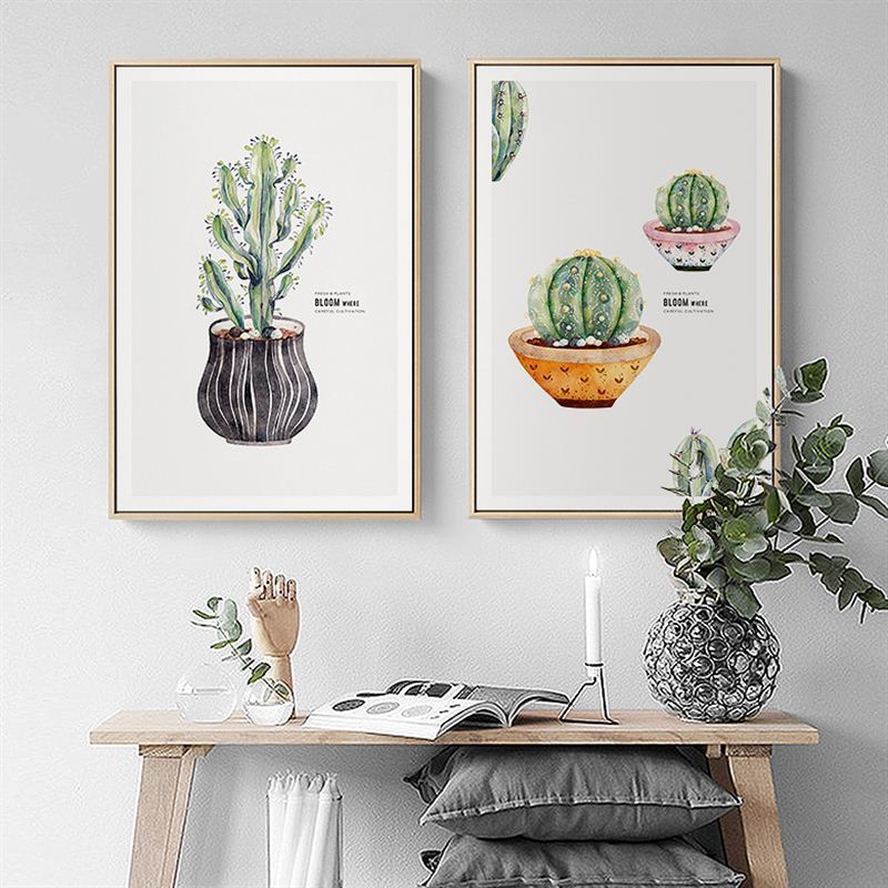 Poster mit nordischer Kaktusblüte im Topf – Leinwandbild