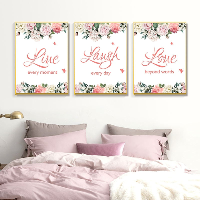 Live Laugh Live Zitate Florale Wandkunst - Leinwand Wandkunst Malerei