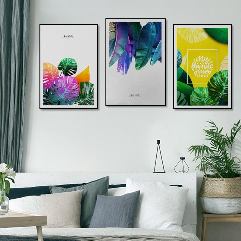 Grüne Pflanzen Blätter Bunt - Leinwand Wandkunst Gemälde