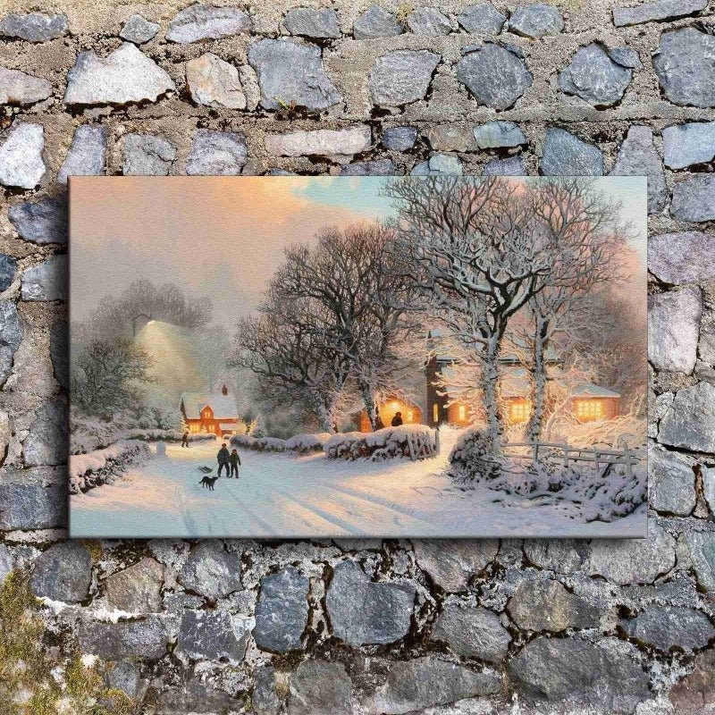 Vintage Winterdorf - Leinwandbild