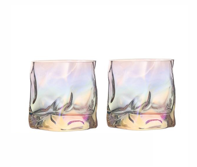 Whiskyglas-Set mit verzerrter Textur