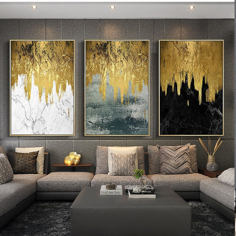 Goldene Abstrakte Wände - Leinwand Wandkunst Malerei