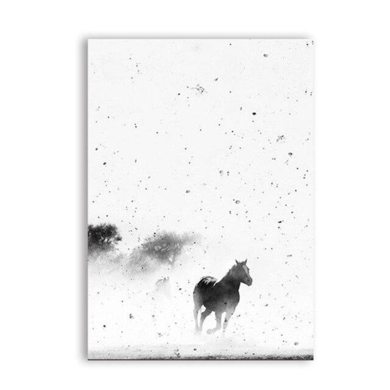 Schlichtes Gemälde mit schwarz-weißen Pferden – Leinwandbild
