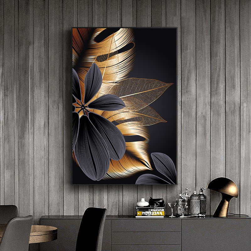 Luxus Schwarze Goldene Blatt Wandkunst Feine Kunst Leinwand Drucke Moderne Abstrakte Tropische Botanische Hochwertige Bilder Für Wohnzimmer Loft Wohnung Home Office Dekor