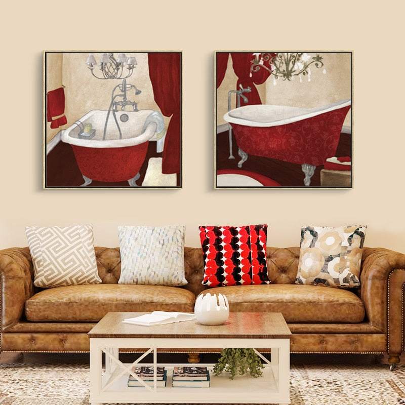 Modernes Retro-Badezimmer – Leinwandbild