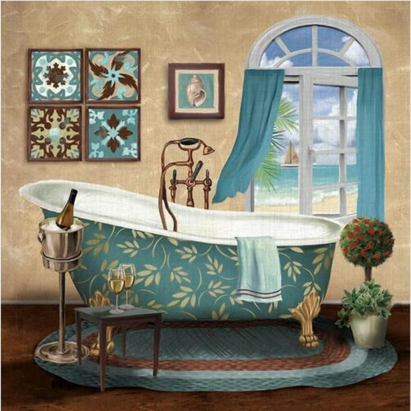 Modernes Retro-Badezimmer – Leinwandbild