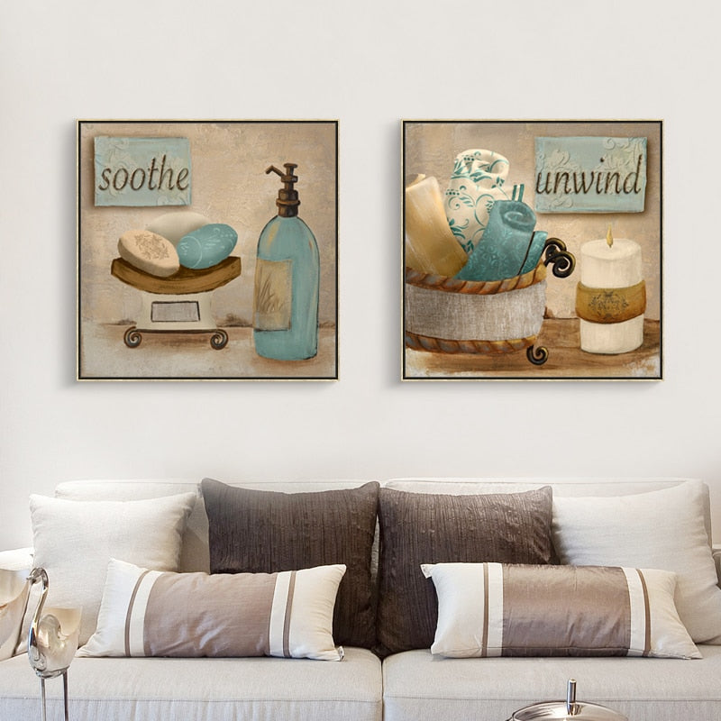 Modernes Retro-Badezimmer – Leinwandbild