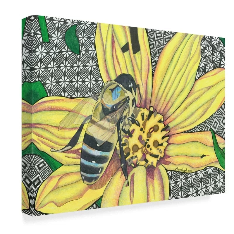 Gelbe Blume und Biene - Leinwandbild