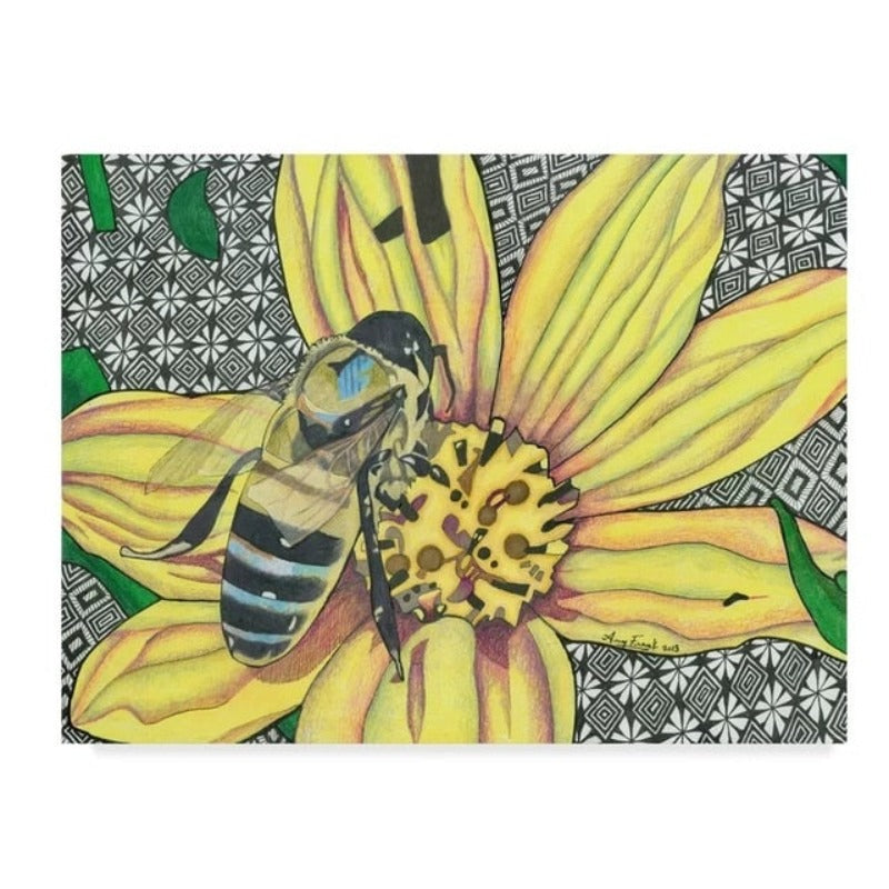 Gelbe Blume und Biene - Leinwandbild