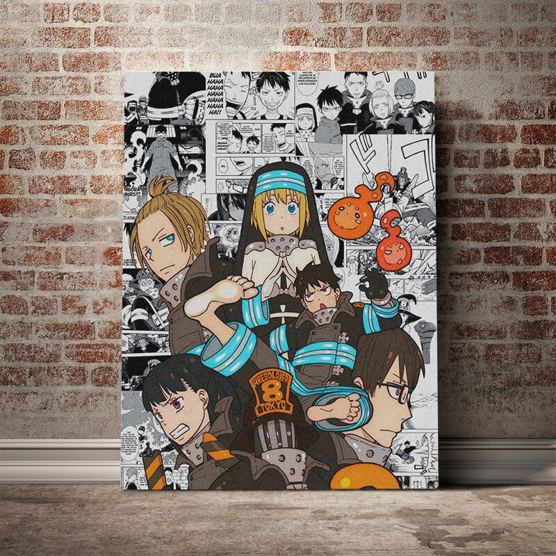 Fire Force Anime Druck - Leinwand Wandkunst Malerei