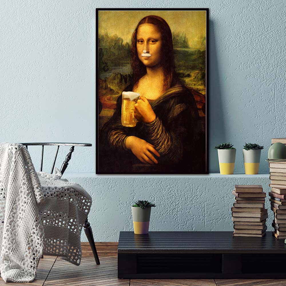 Mona Lisa und ihr Getränk - Leinwand Wandkunst Gemälde