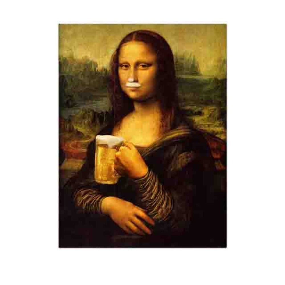 Mona Lisa und ihr Getränk - Leinwand Wandkunst Gemälde