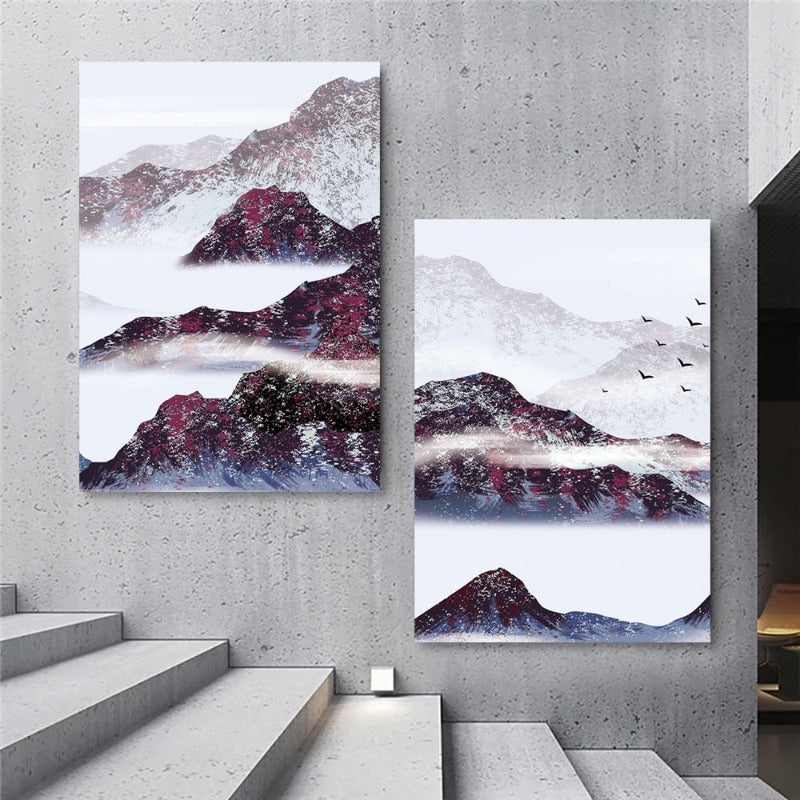 Mountain's Red Sun - Leinwand Wand Kunst Gemälde