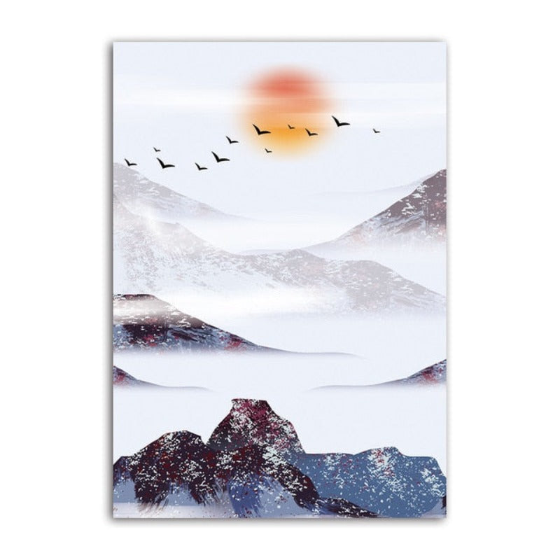 Mountain's Red Sun - Leinwand Wand Kunst Gemälde
