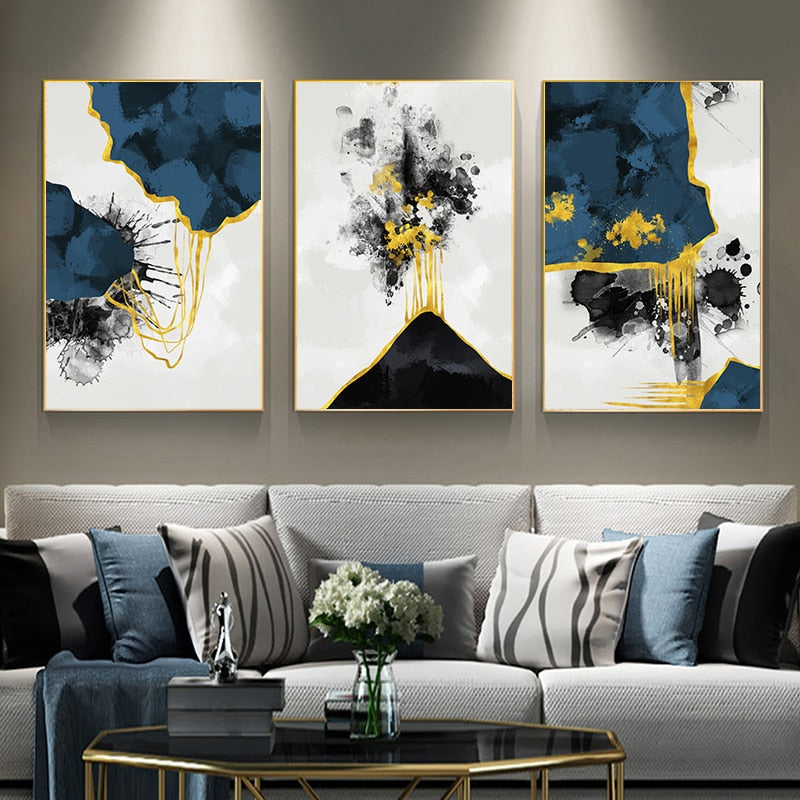 Blauer Tintenfleck - Leinwand Wandkunst Malerei
