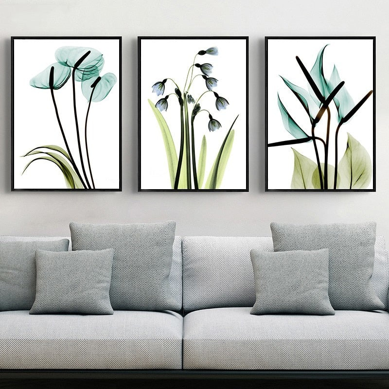 Schwarz Umrandete Blumen - Leinwand Wandkunst Gemälde