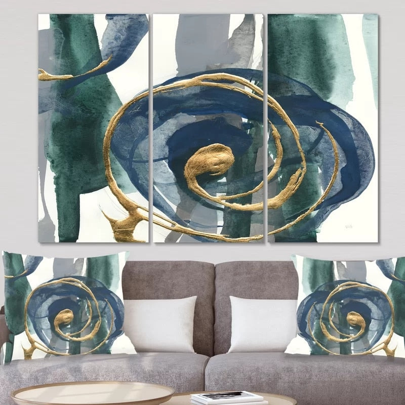 Minimalistisch abstraktes Pflanzenmotiv in Grün und Gold – Leinwandbild