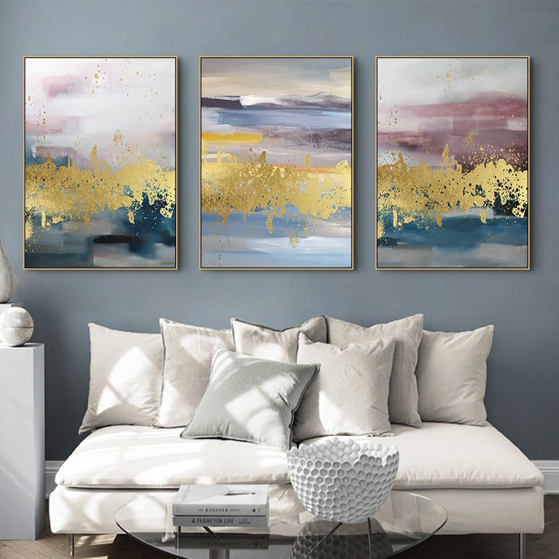 Abstract Golden Landscape - Leinwand Wandkunst Gemälde